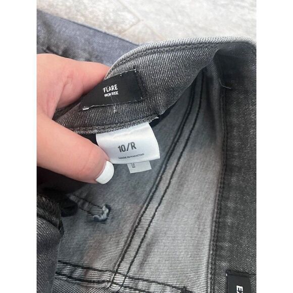 Express High Waisted Gray Side Slit Raw Released Hem Flare stretch Jeans size 10 - Picture 7 of 7